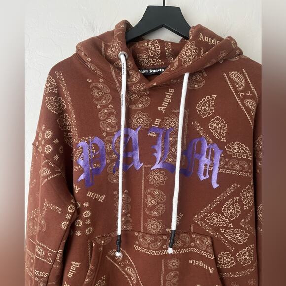 Palm Angels Bandana print cotton-jersey hoodie brown large NWOT - Picture 8 of 12